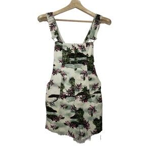 Farm Rio Stripe Women's P Small Shortalls Overalls Corduroy Tropical Print White